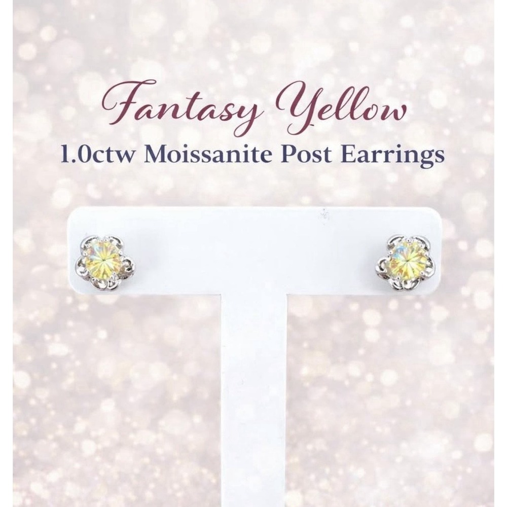 1 Carat Fantasy Yellow Moissanite Stud Earrings 925 Sterling Silver New